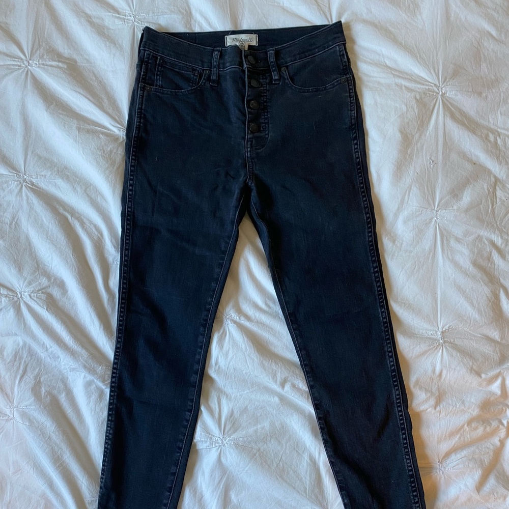 Madewell 10” High Rise Blacked Washed Skinny Jeans, Size 27
